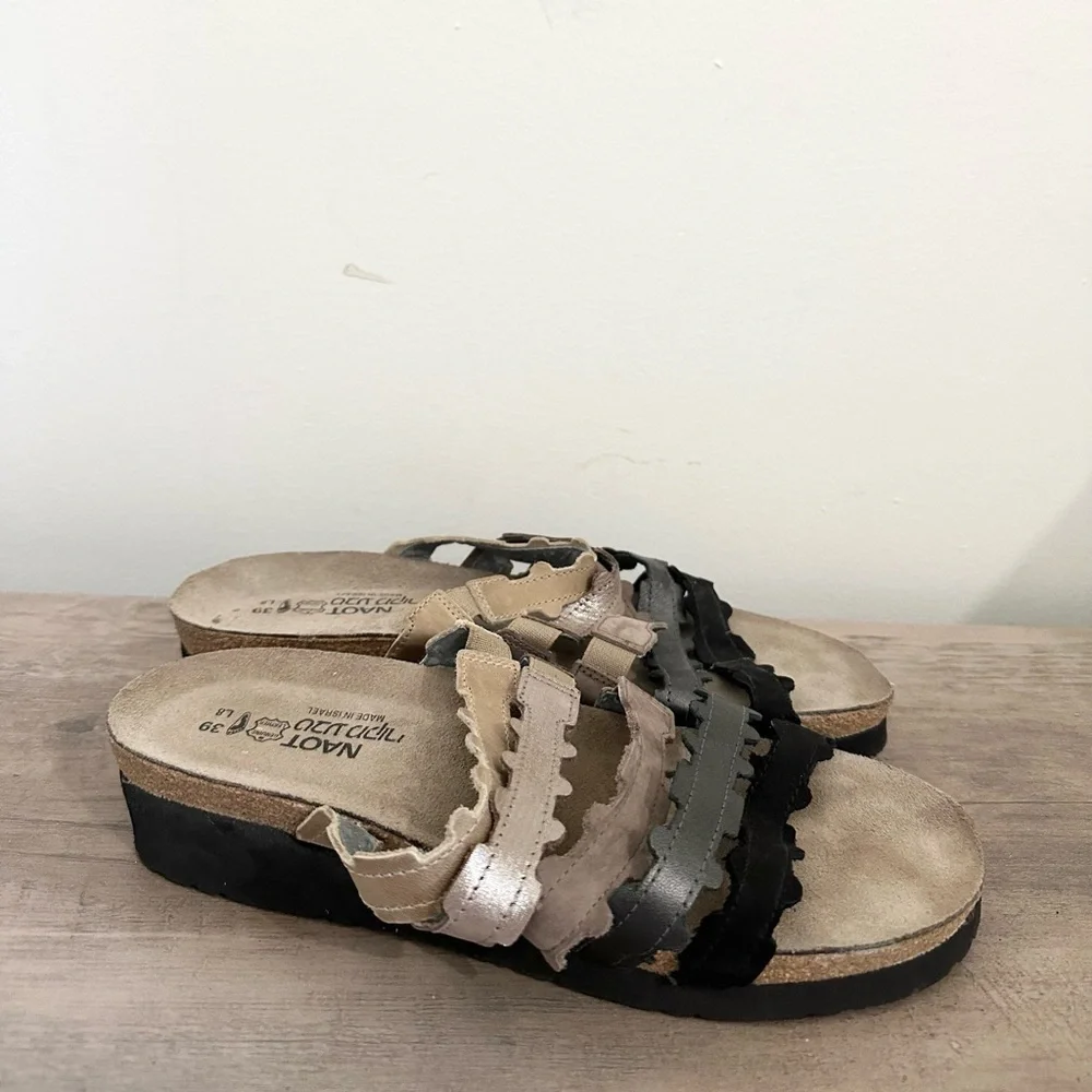 Naot Adina Cork Wedge Slide Sandals Womens Shoes size 9 summer boho neutral